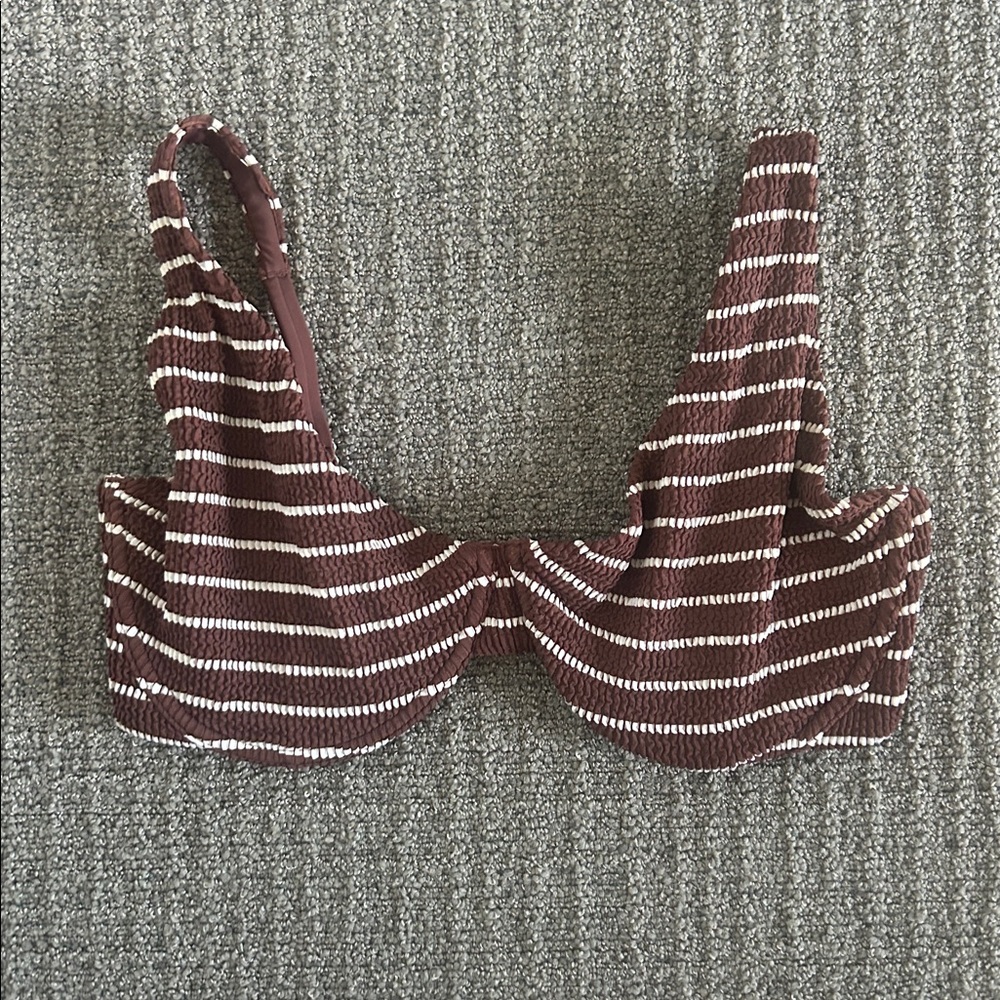 Abercrombie Brown Striped Curve Love High Apex Underwire Bikini Top | size M